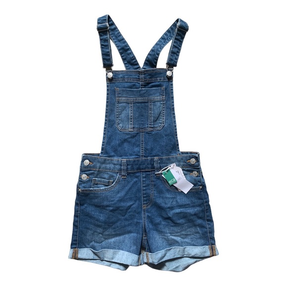 NWT Ardene Eco Repreve Recycled Halter Dungarees Overall Denim Jean Shorts - Picture 5 of 5